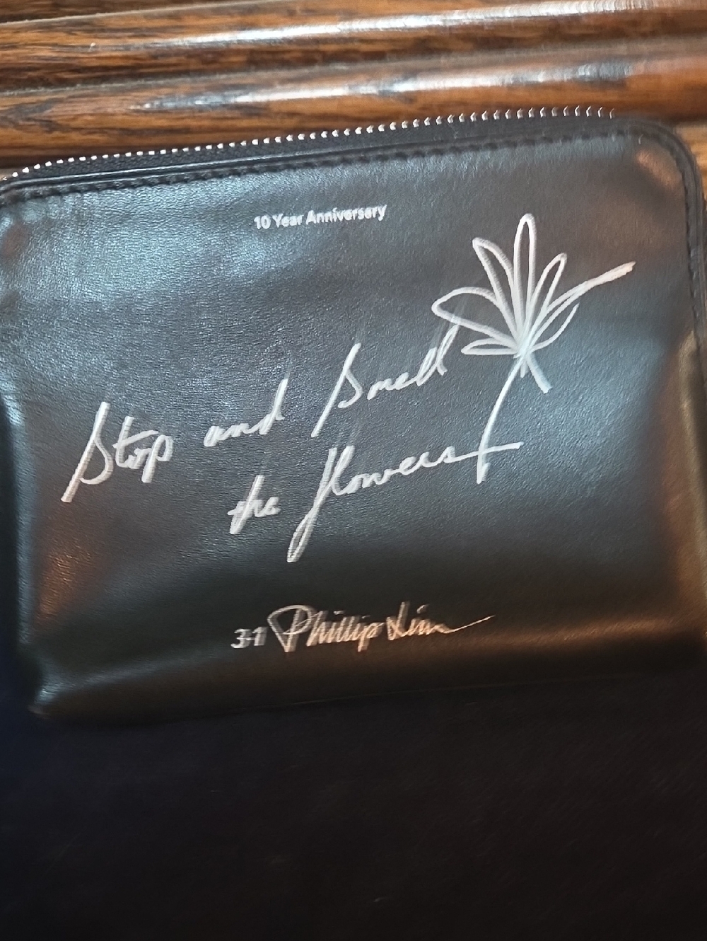 3.1 Phillip Lim Black Leather Anniversary Zip Pouch with Silver Graphic